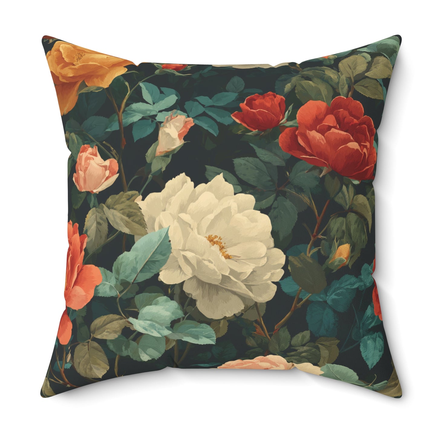 Vintage Floral Rose Bouquet Pillow | Dark Botanical Throw Pillow