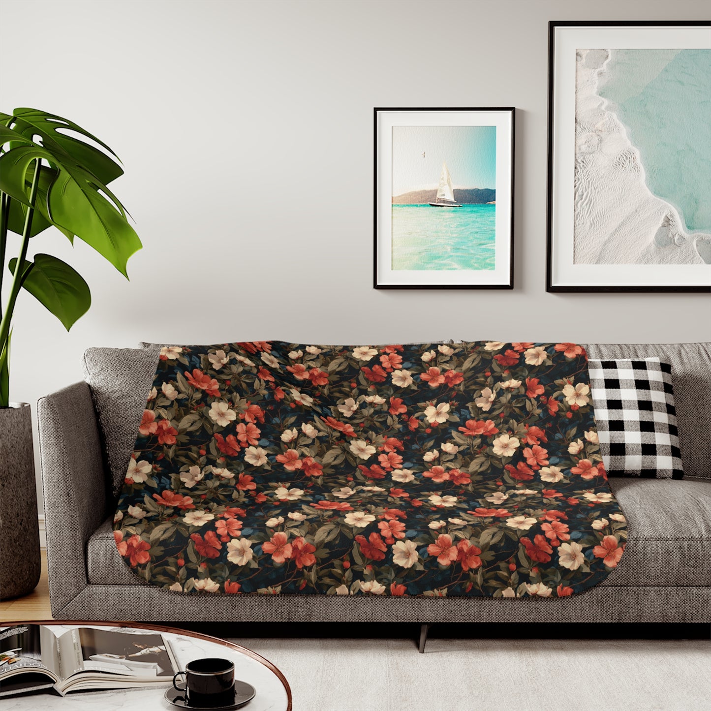 Vintage Floral Sherpa Blanket | Cozy Throw, Rustic Rose Pattern
