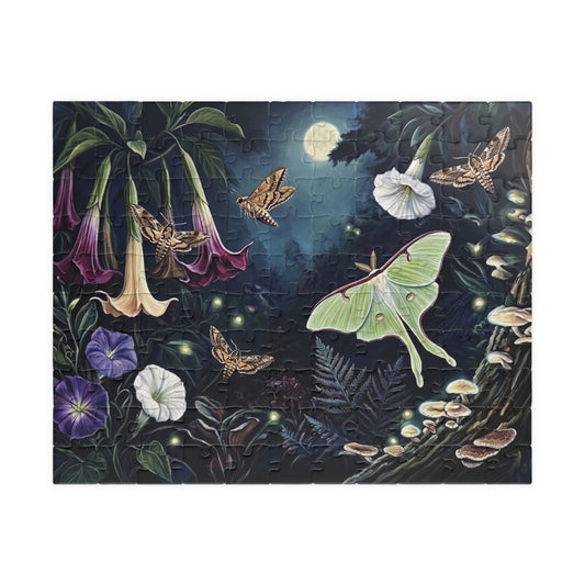 Dark Cottagecore Jigsaw Puzzle Nocturnal Conservatory | Luna Moth Butterfly Puzzle for Adults | Mystical Night Garden Wall Decor