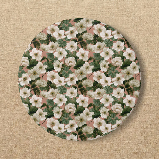 Vintage White Anemone Floral Ceramic Coaster | Cottagecore Flower Pattern