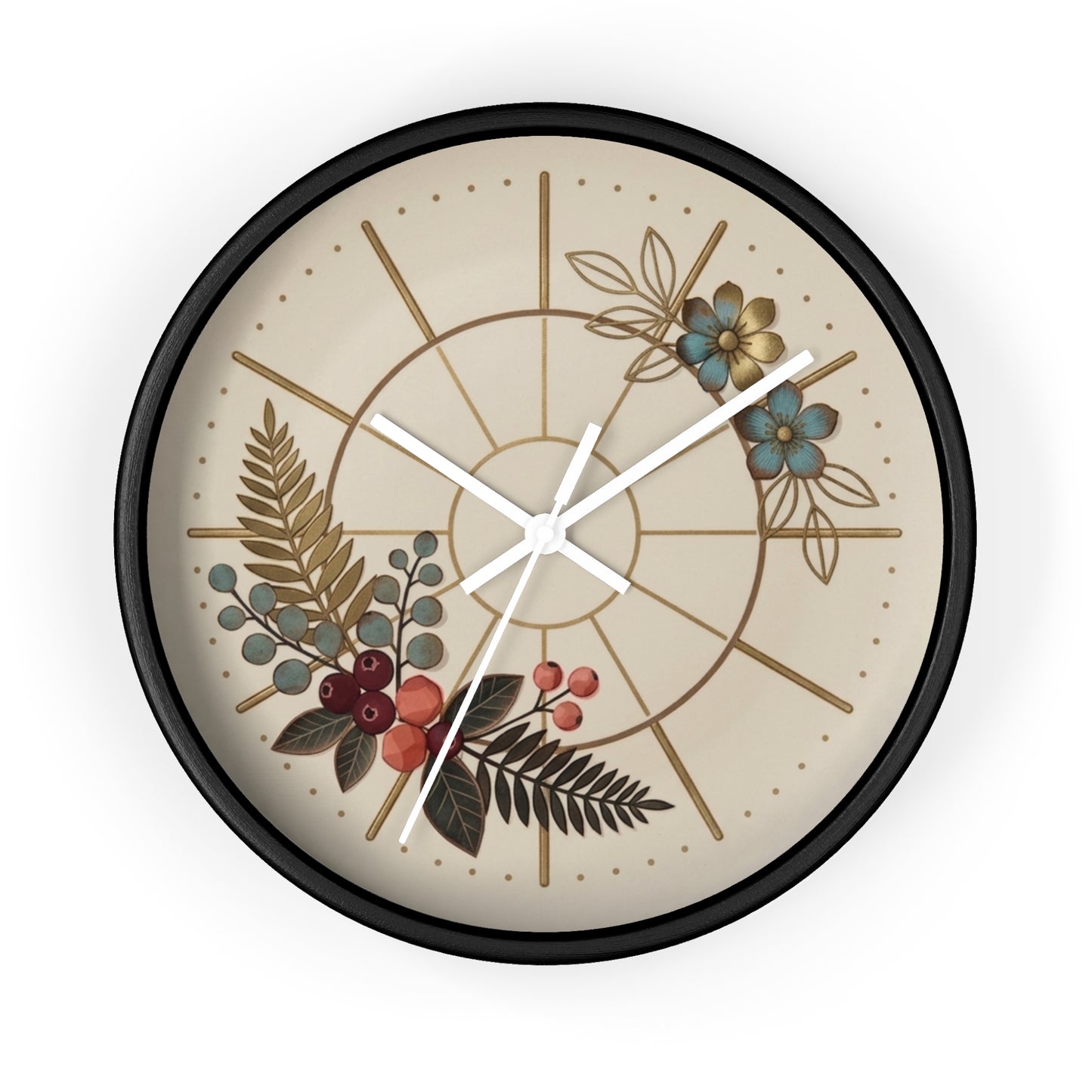 Botanical Floral Clock Wall Clock | Neutral Beige Flower Fern Design