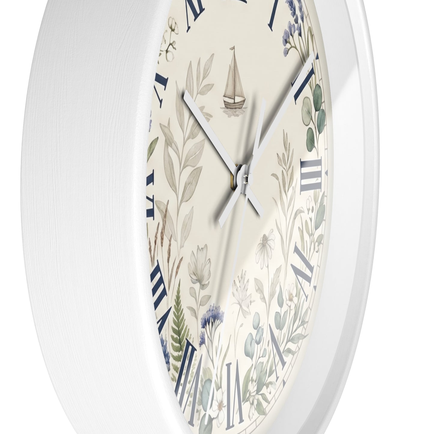 Nautical Floral Roman Numeral Wall Clock | Coastal and Greenery