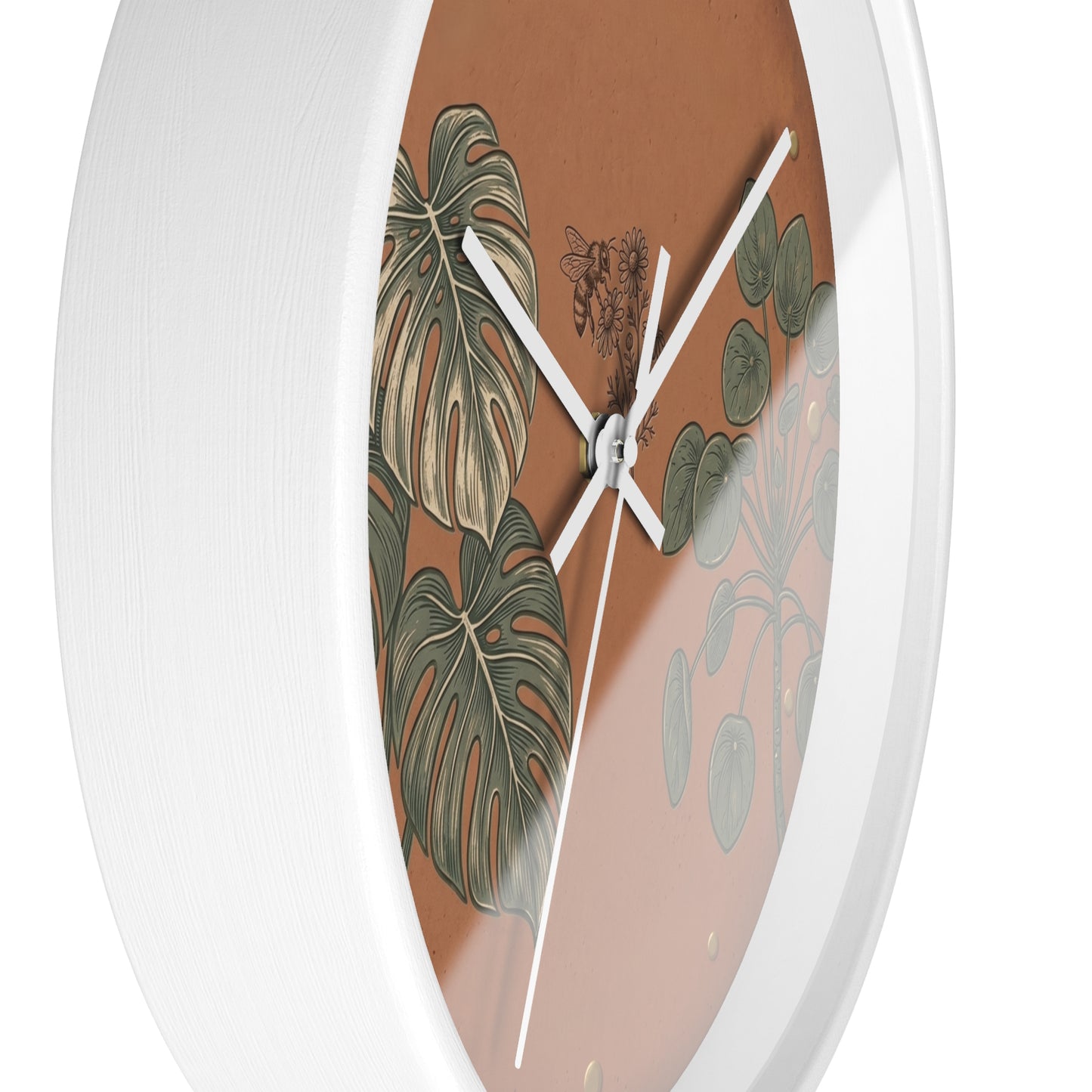Monstera & Pilea Illustration Wall Clock | Terracotta Botanical Clock