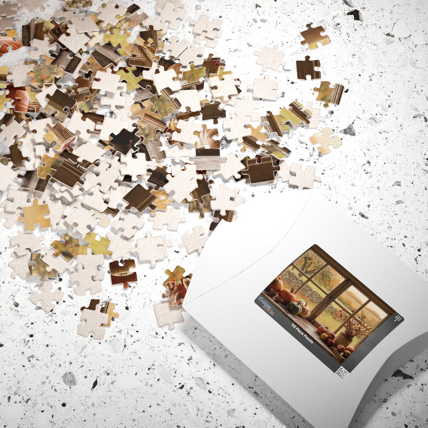 Autumn Harvest Window Puzzle 110, 252, 520, or 1014 Pieces | Fall Pumpkins Apples Still Life