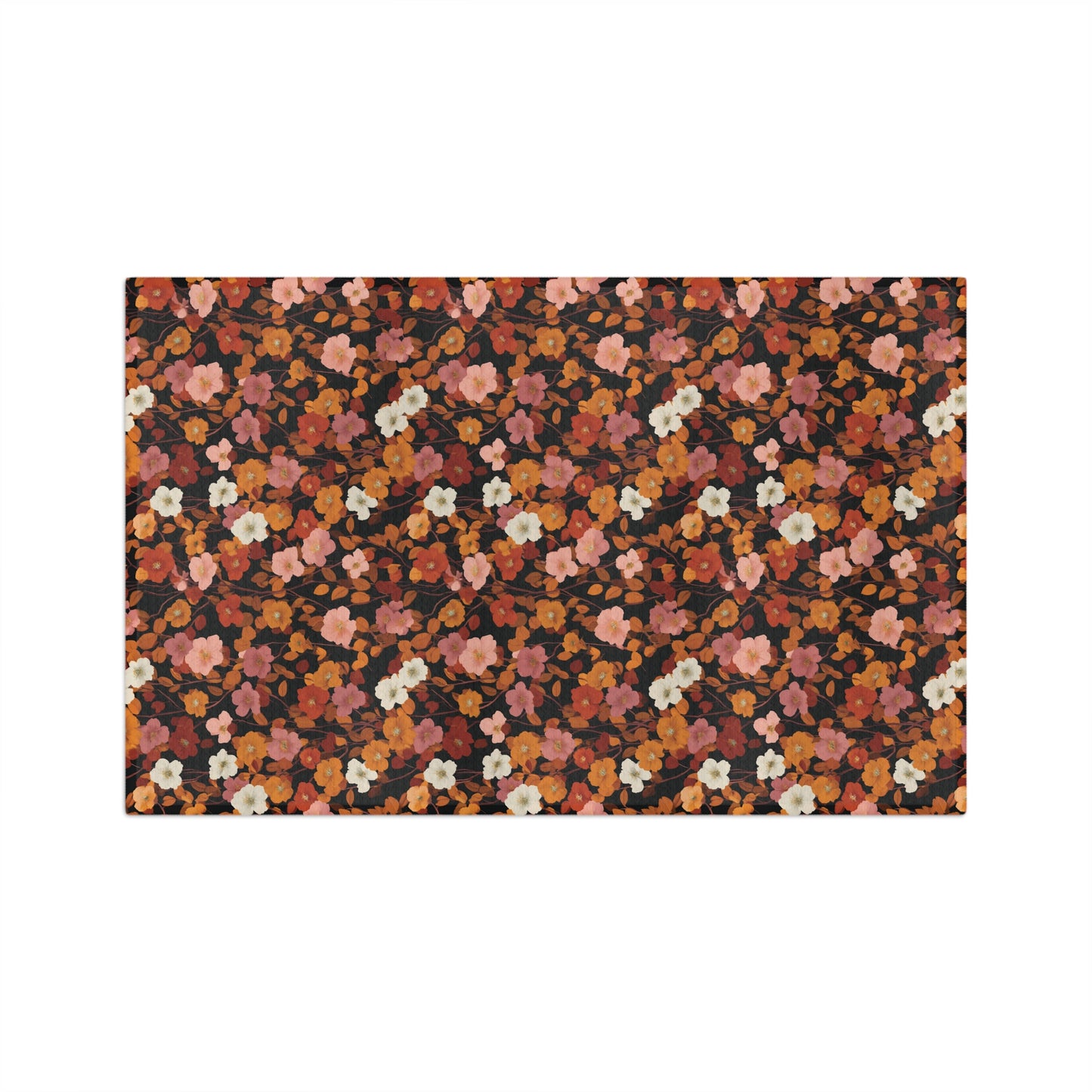 Autumn Floral Pattern Microfiber Tea Towel | Rust Orange Brown Floral Print