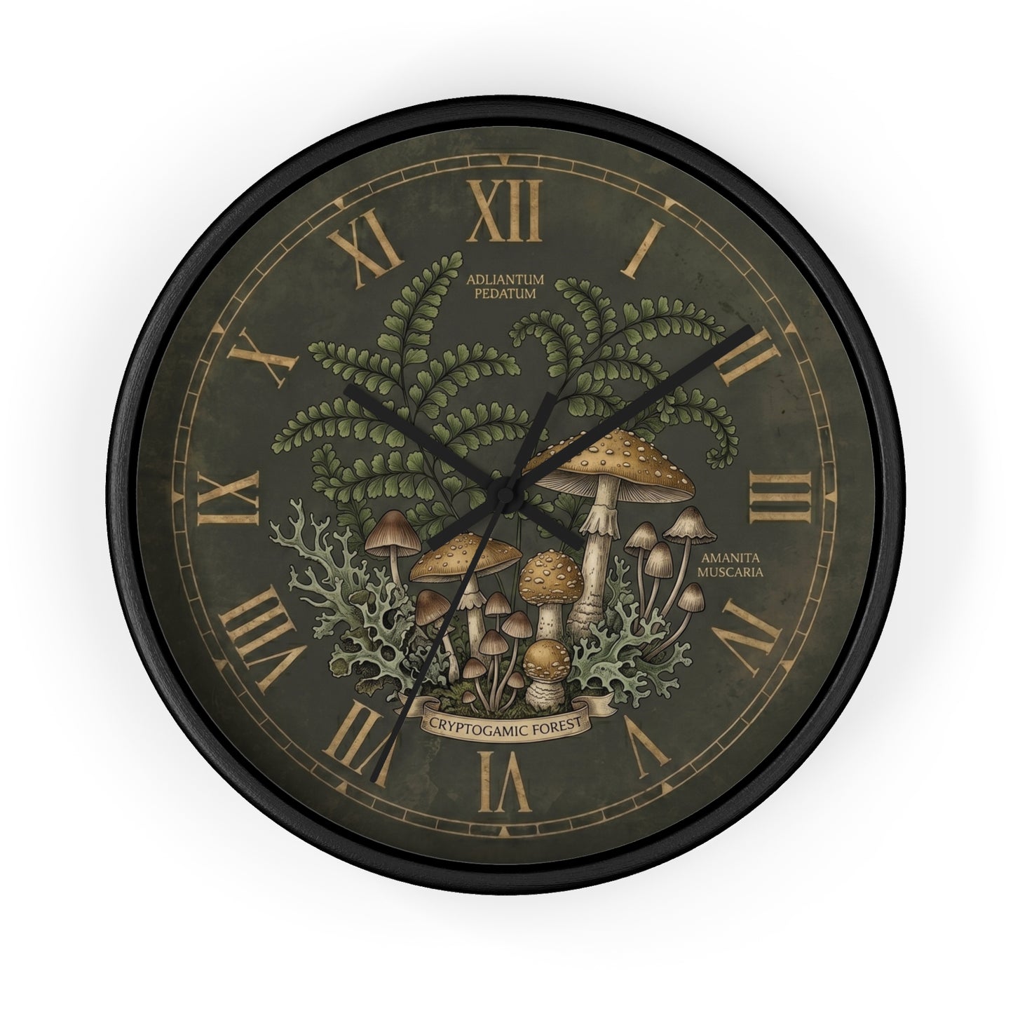 Mushroom Botanical Wall Clock | Vintage Fern Illustration