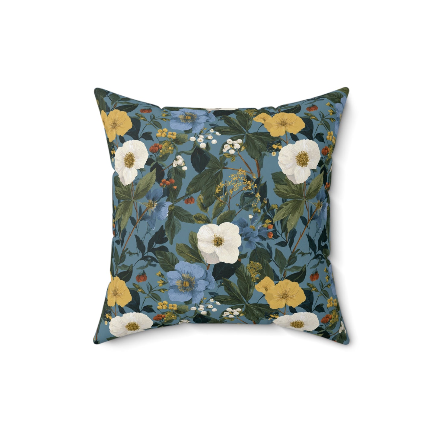 Blue Floral Pattern Pillow | Vintage Botanical Throw Pillow