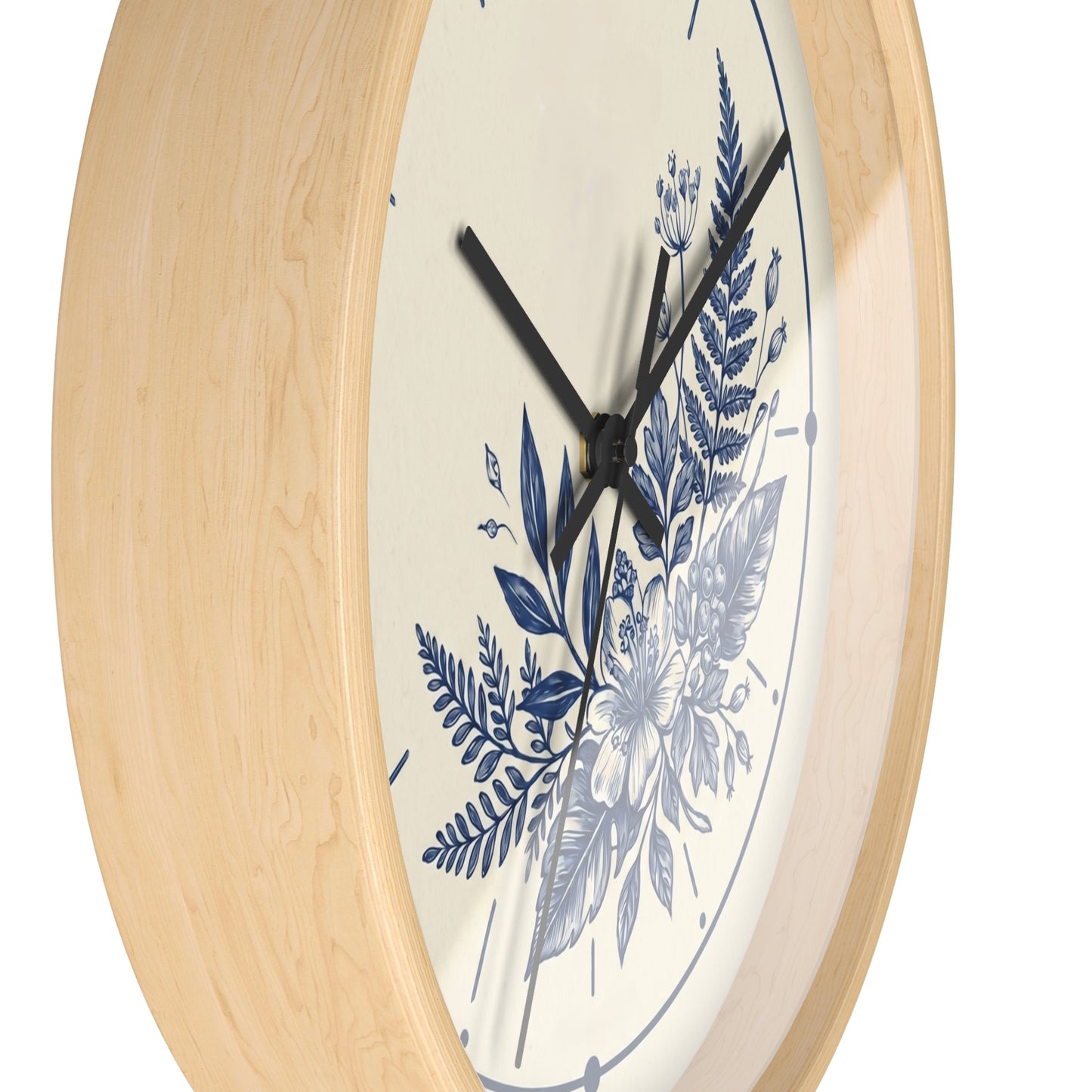Blue Floral Illustration Wall Clock | Coastal Botanical Flower Clock