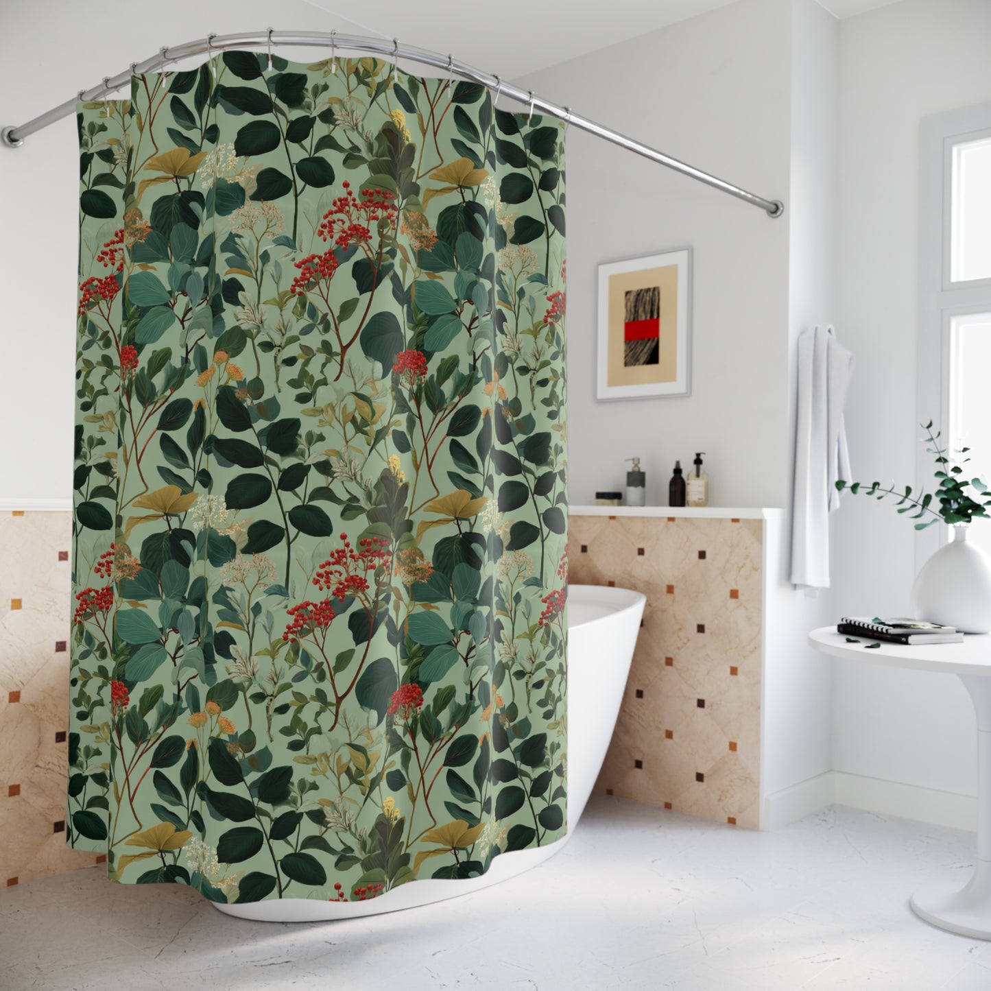 Botanical Vines Shower Curtain | Green Floral Leaf Pattern