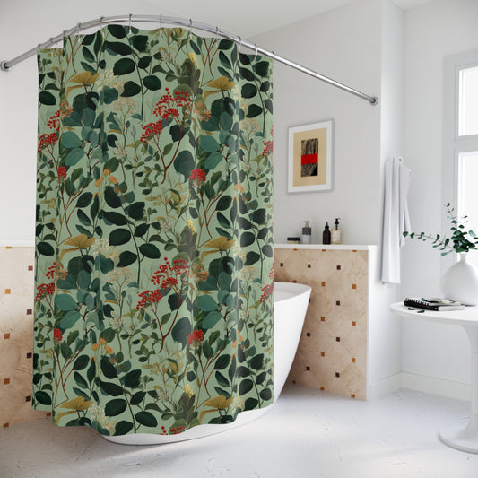 Botanical Vines Shower Curtain | Green Floral Leaf Pattern