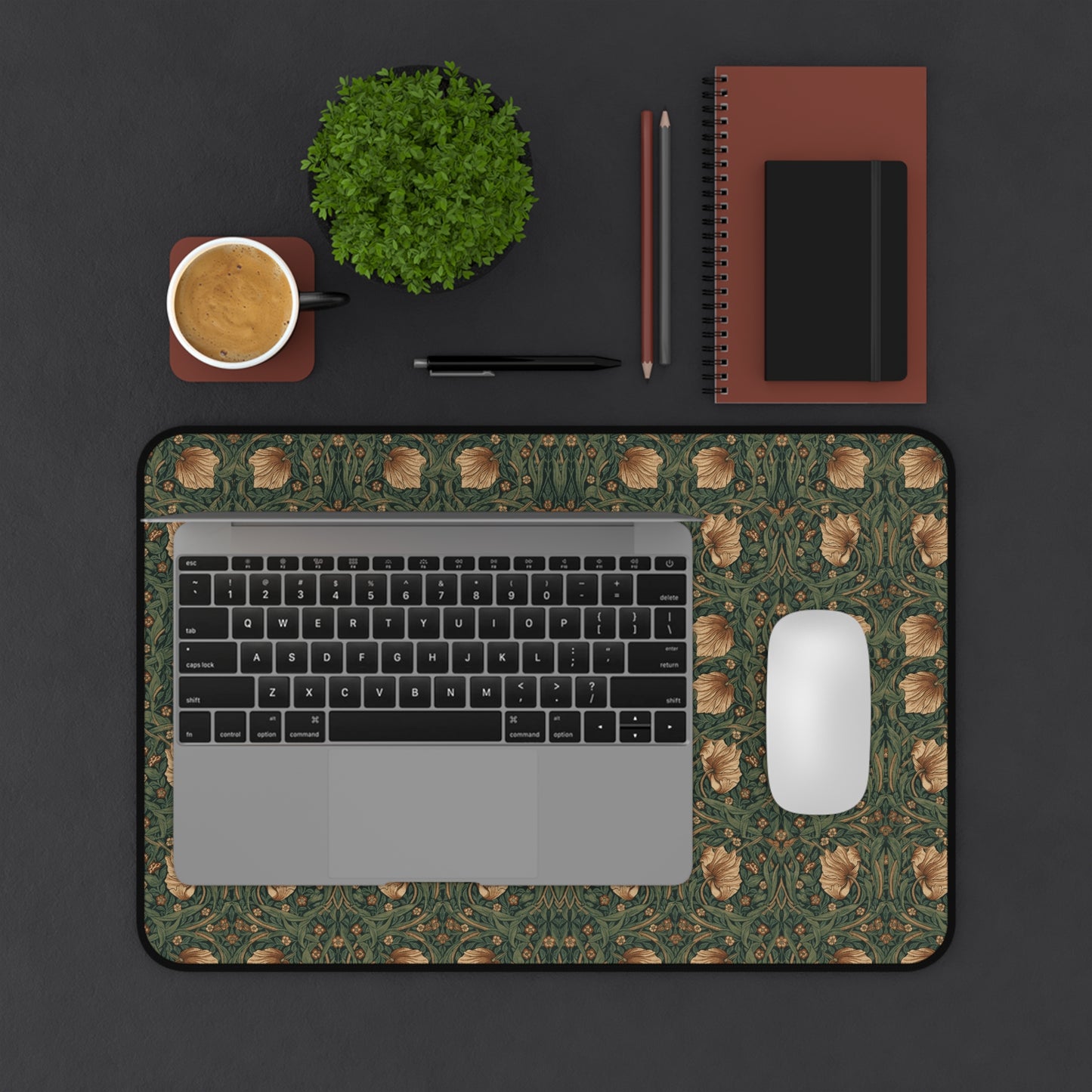 Vintage Botanical Rose Pattern Desk Mat | Green Floral Mouse Pad