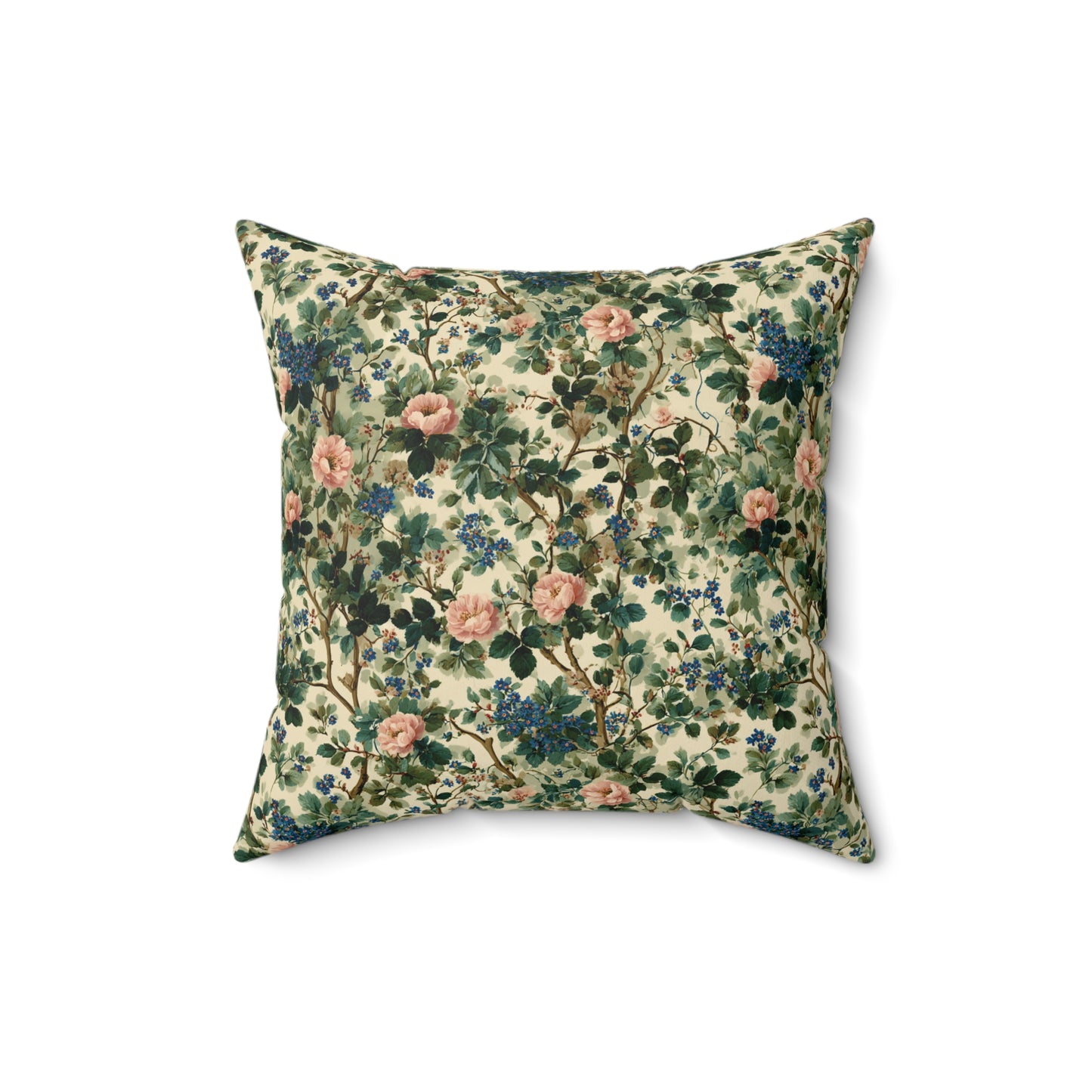 Vintage Floral Pattern Pillow | Pink Roses Green Vines Square Pillow