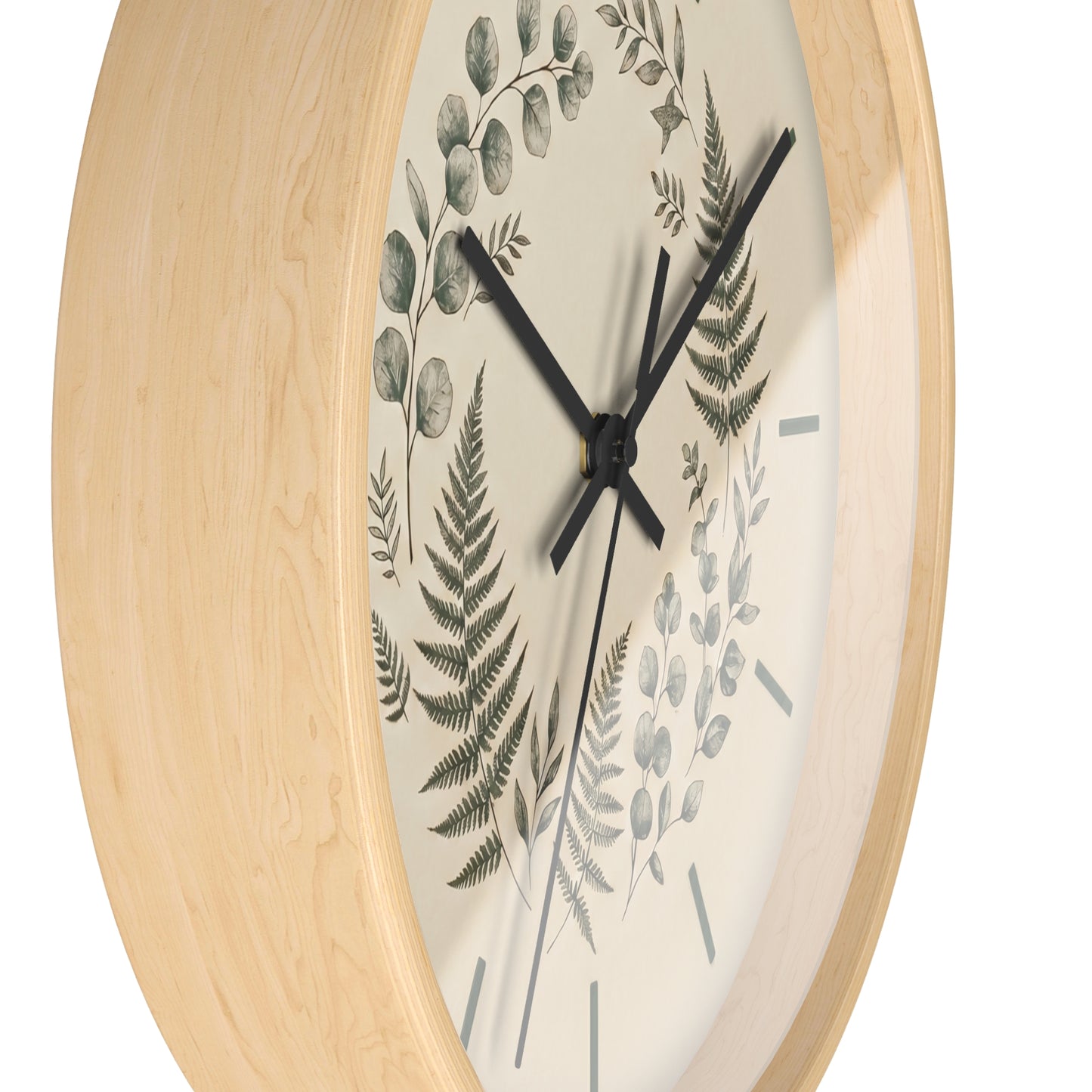 Botanical Fern Wreath Wall Clock | Neutral Eucalyptus Timepiece