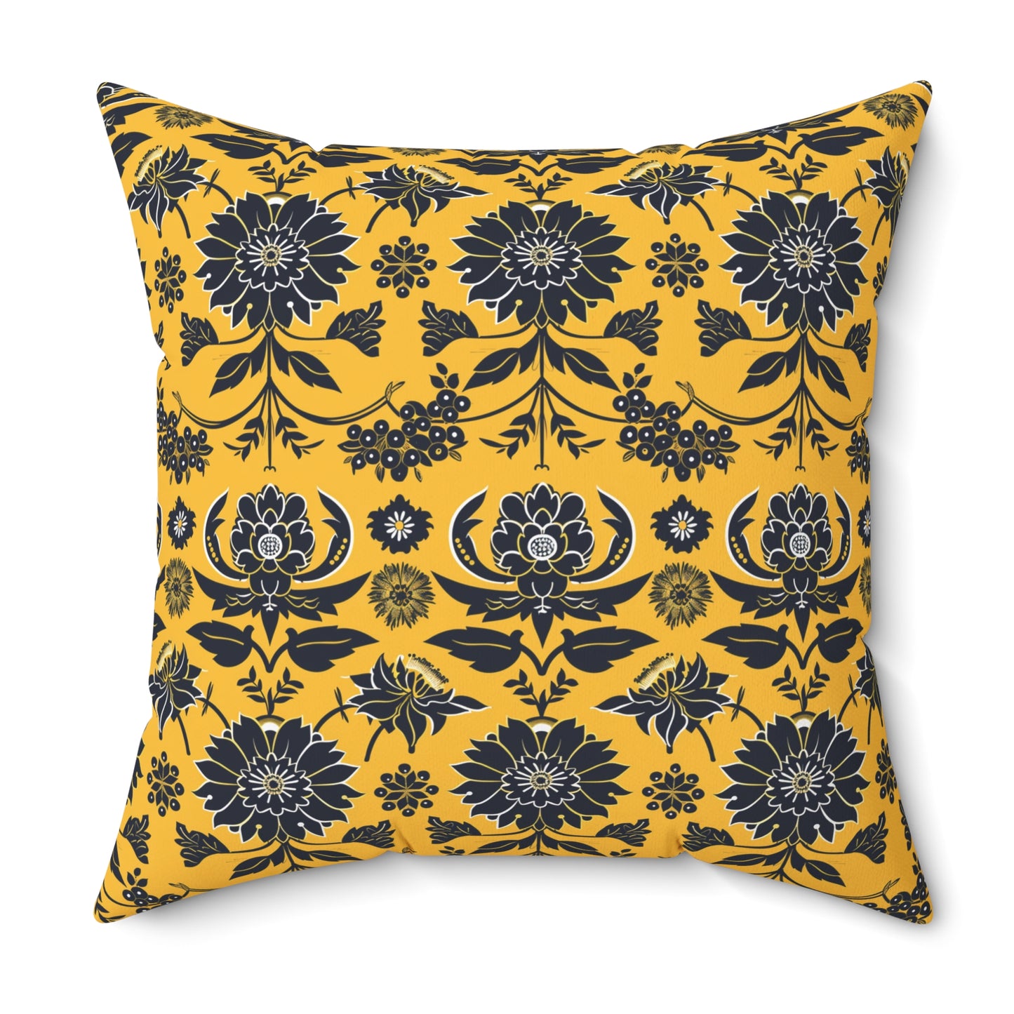 Yellow Floral Damask Pillow | Square Polyester Throw Pillow