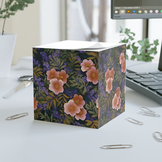 Peach Floral Pattern Note Cube | Floral Sticky Notes