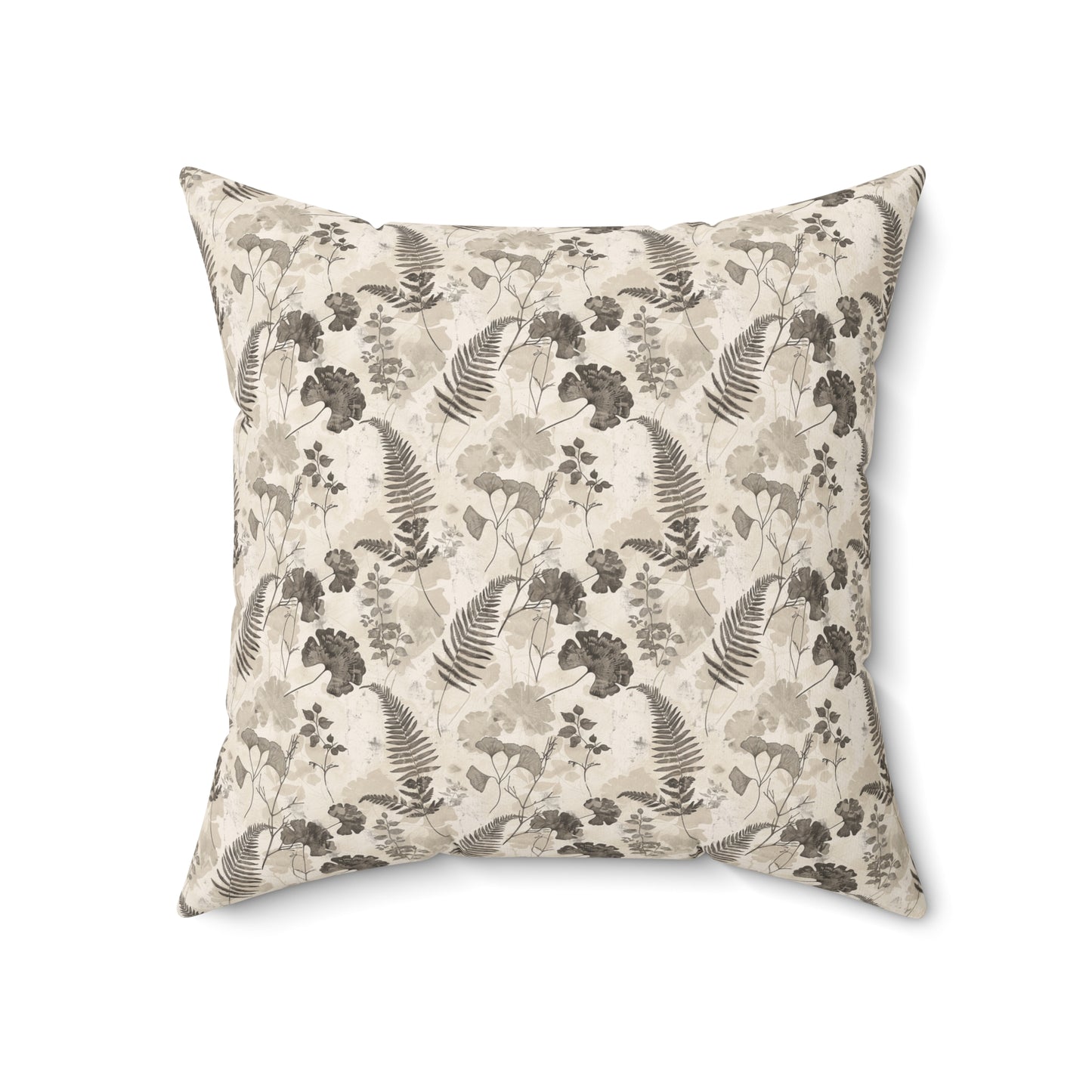 Vintage Botanical Ferns Ginkgo Pillow | Neutral Floral Throw Pillow