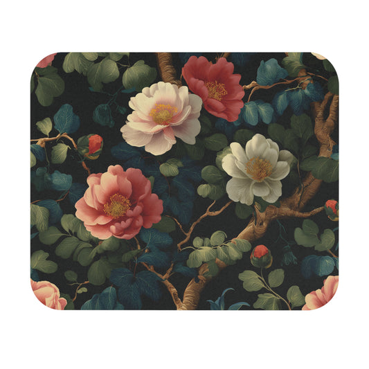 Vintage Floral Camellia Mouse Pad | Dark Botanical Office Desk Mat