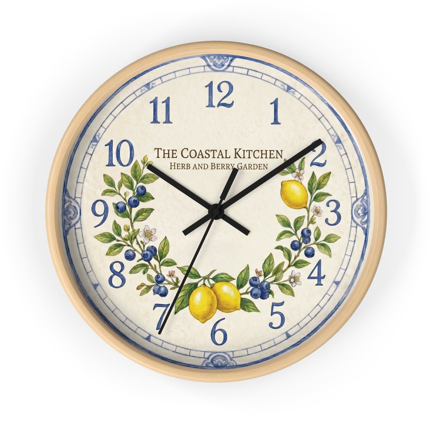 Lemon & Blueberry Wreath Wall Clock | Coastal Kitchen Herb Garden