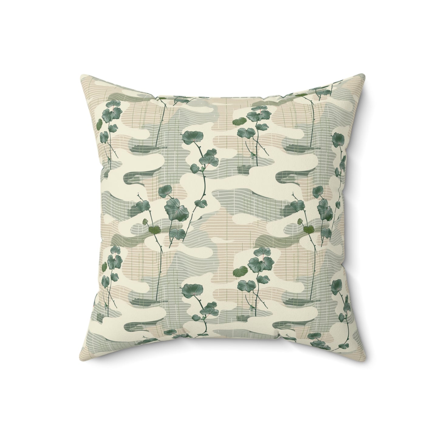 Botanical Japandi Pillow | Square Throw Pillow, Green Botanical Camouflage