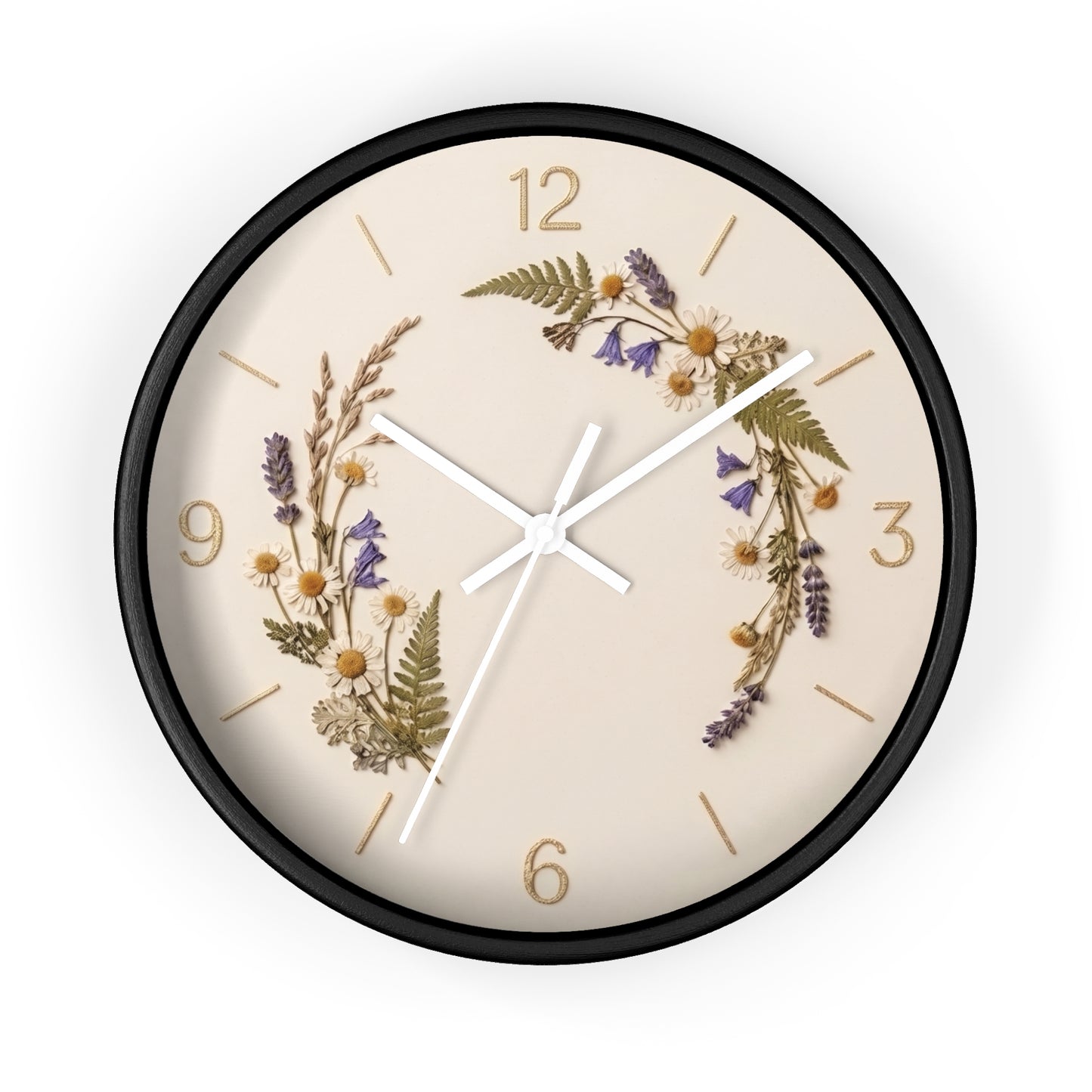 Wildflower Wreath Minimalist Wall Clock | Botanical Floral Timepiece