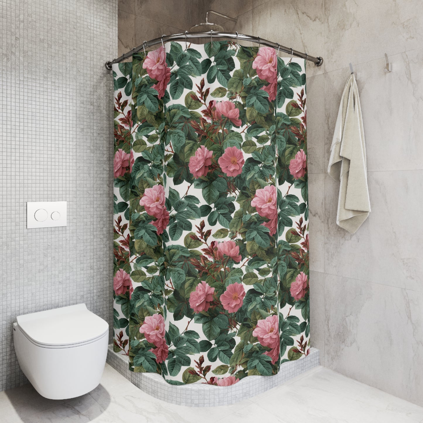 Vintage Pink Rose Floral Shower Curtain | Botanical Garden Pattern