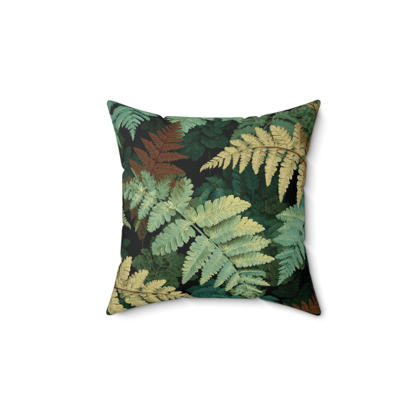 Botanical Fern Leaves Pillow | Woodland Green Foliage Square Throw Pillow