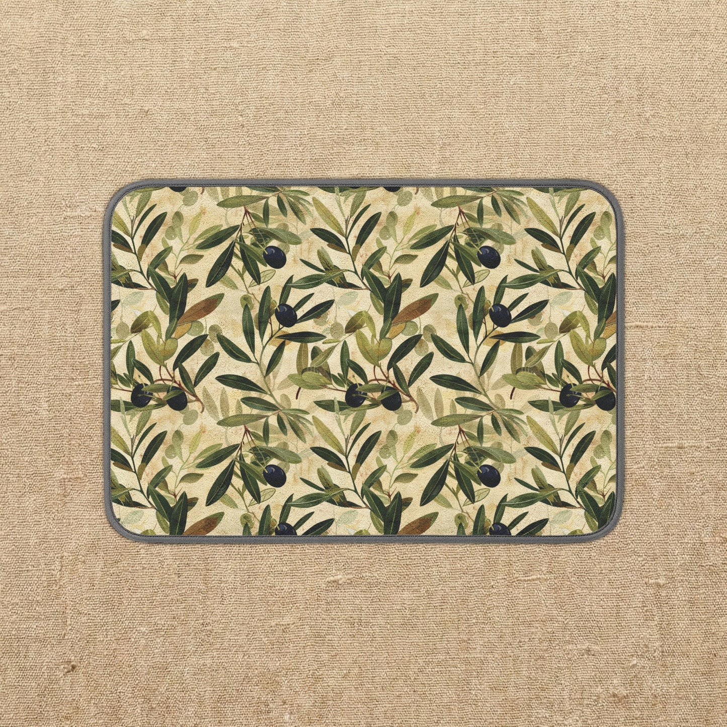 Olive Branch Pattern Microfiber Kitchen Dish Mat | Botanical Counter Drying Mat
