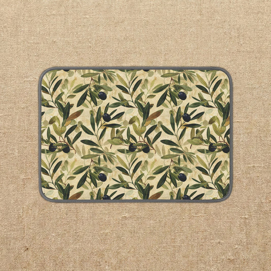 Olive Branch Pattern Microfiber Kitchen Dish Mat | Botanical Counter Drying Mat