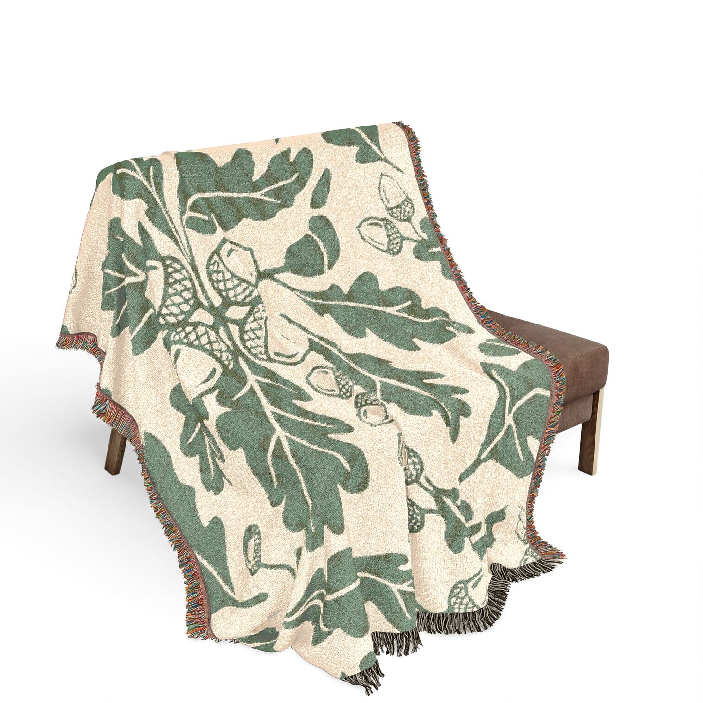 Oak Leaf Acorn Pattern Woven Blanket | Botanical Throw, Autumn Decor
