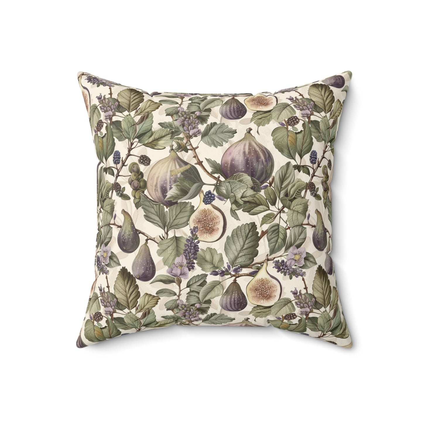 Vintage Fig Botanical Pillow | Square Throw Pillow, Fruit Foliage Pattern