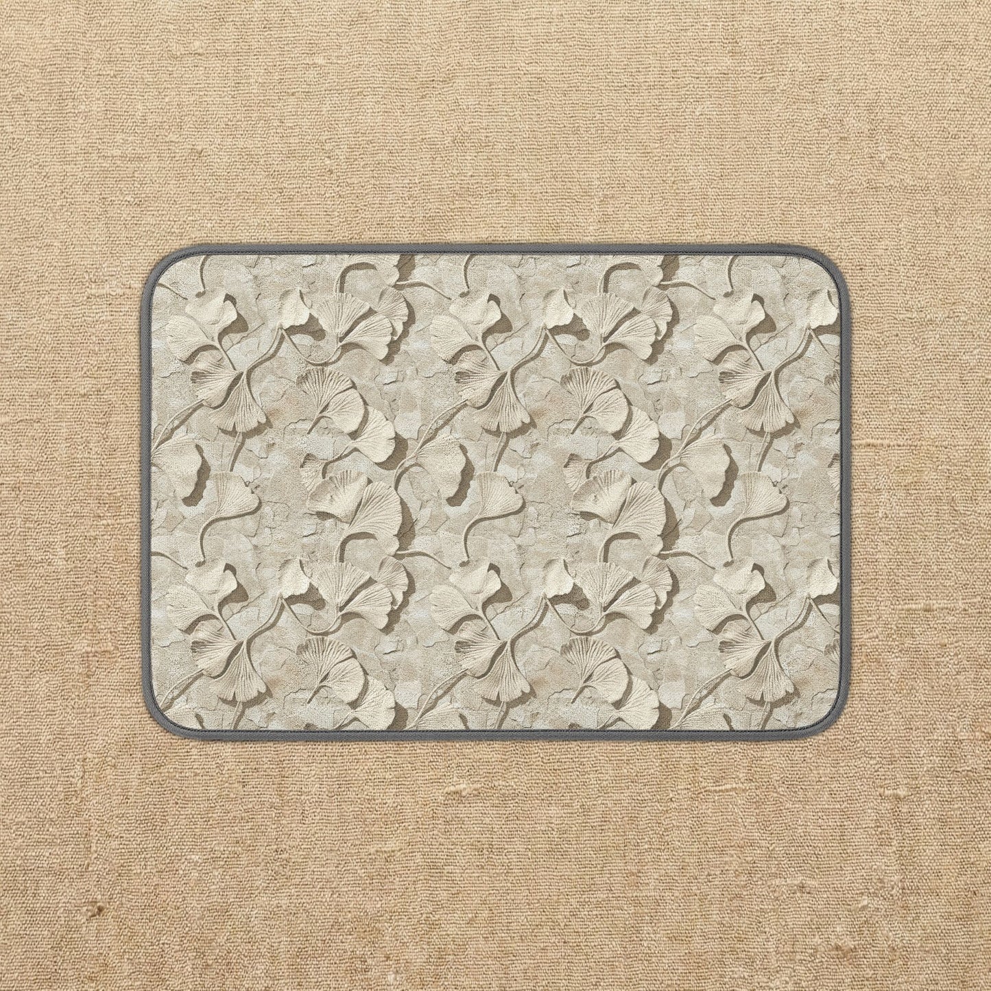 Neutral Ginkgo Leaf Floral Texture kitchen dish mat | Microfiber Absorbent Counter Mat