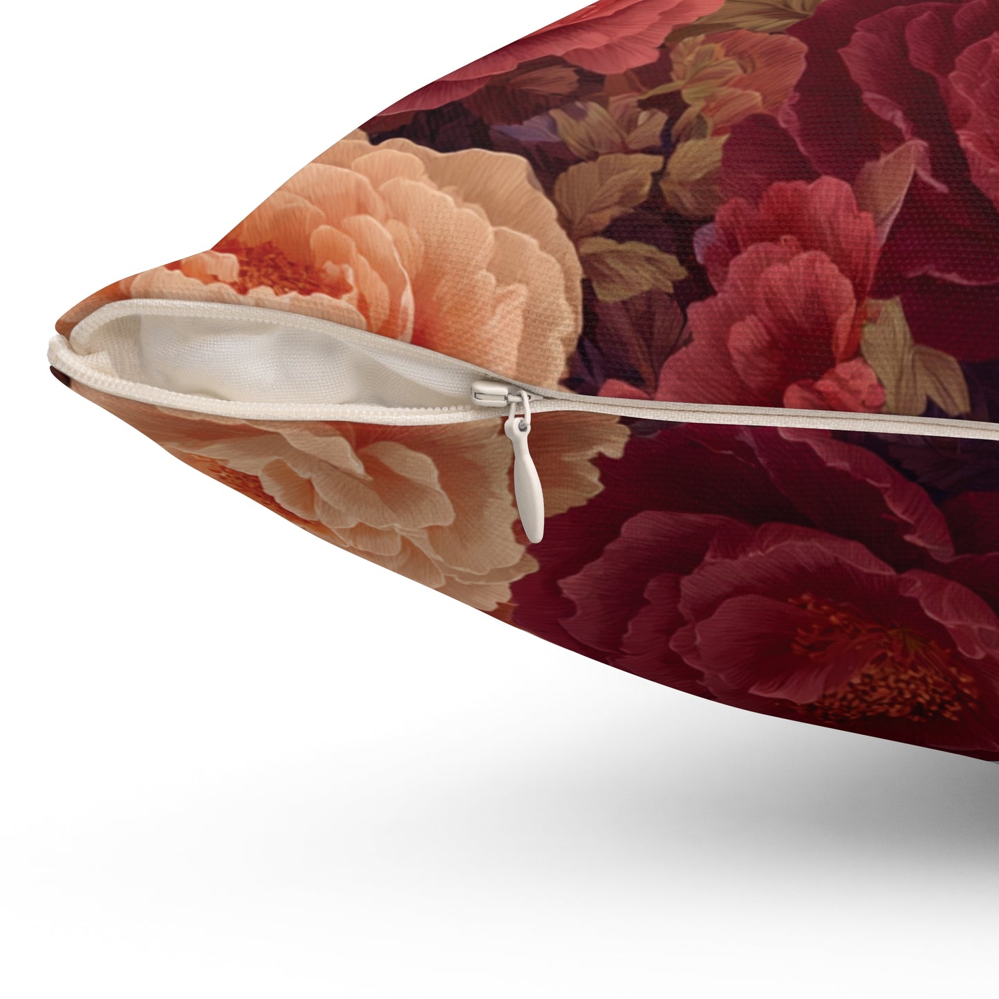 Vintage Rose Floral Pillow | Dark Burgundy Peach Garden Cushion
