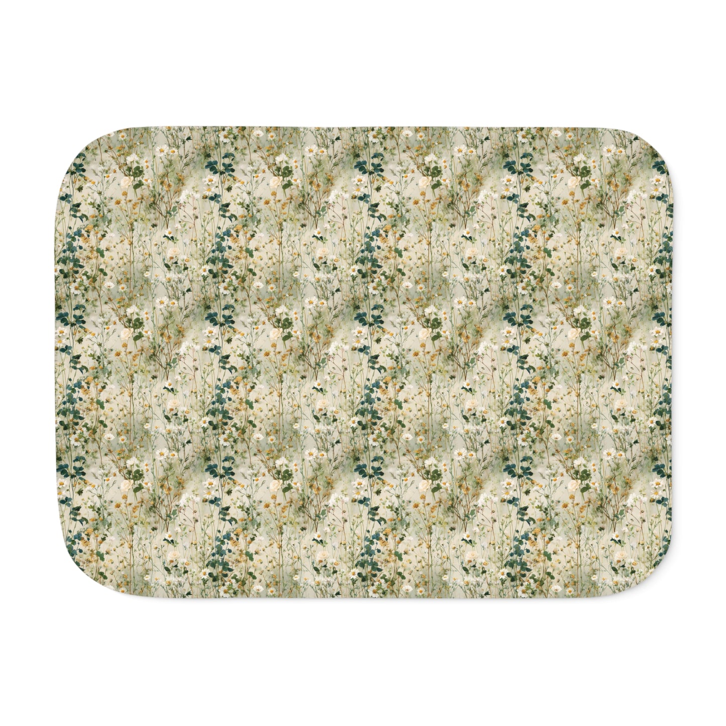 Vintage Wildflower Floral Pattern Sherpa Blanket | Neutral Botanical Throw