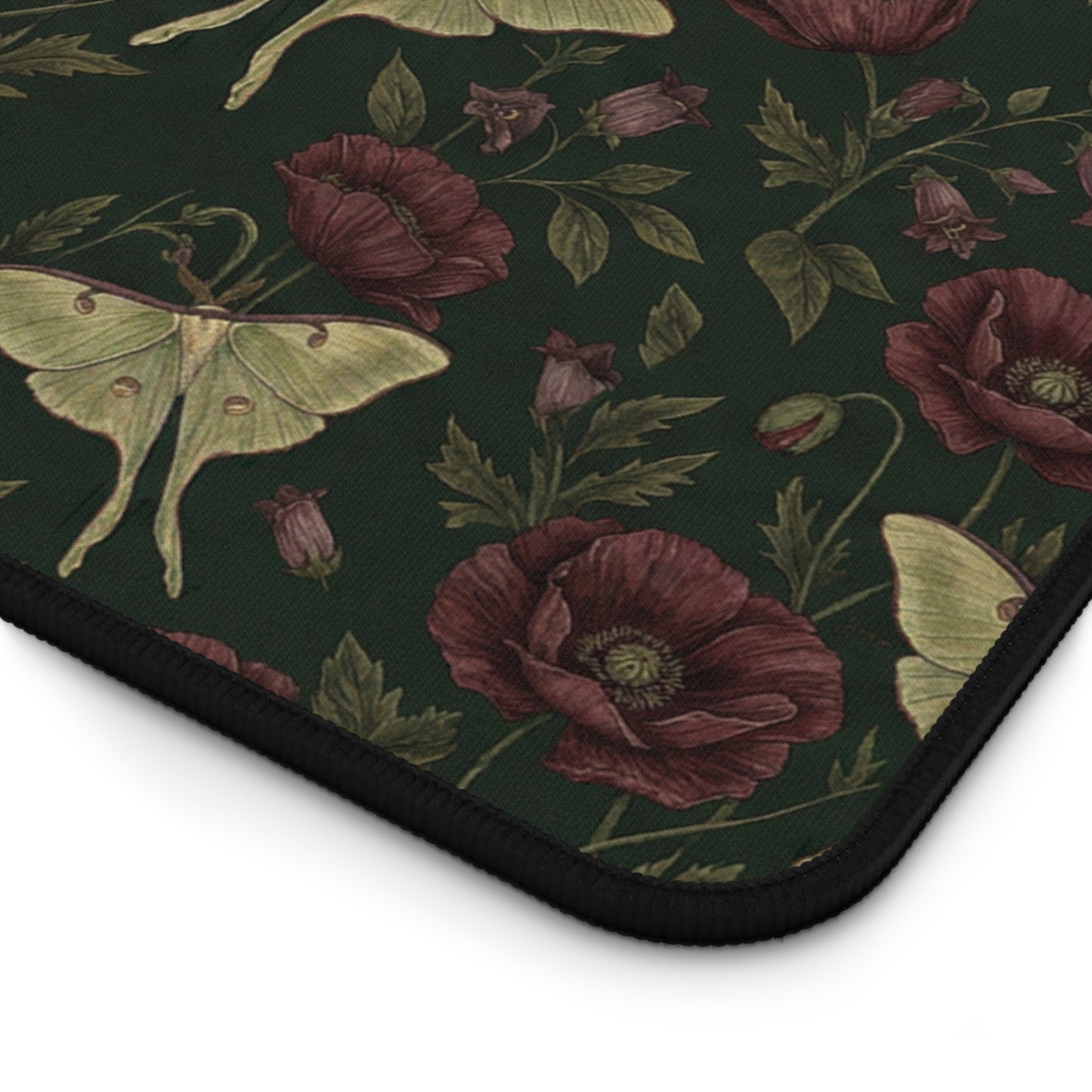 Vintage Moth and Roses Desk Mat | Dark Floral Mousepad Mat