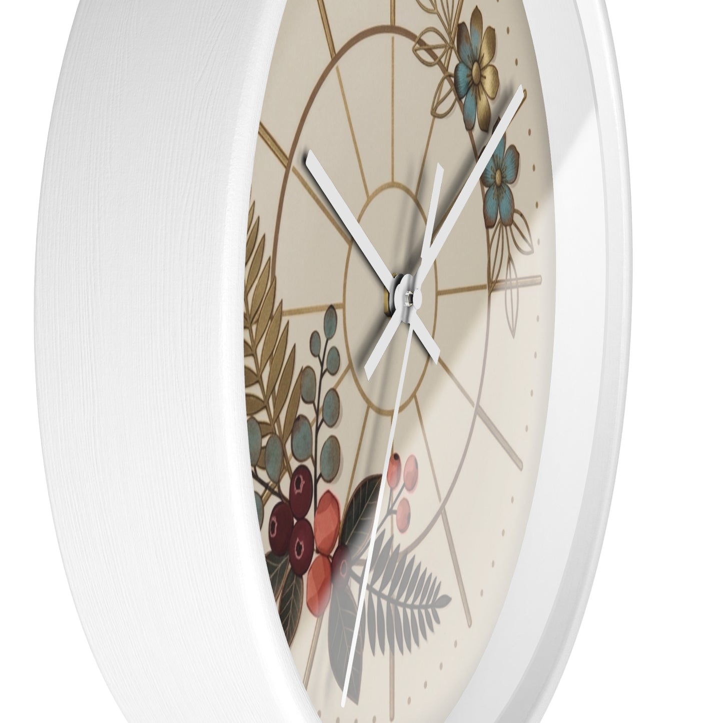 Botanical Floral Clock Wall Clock | Neutral Beige Flower Fern Design