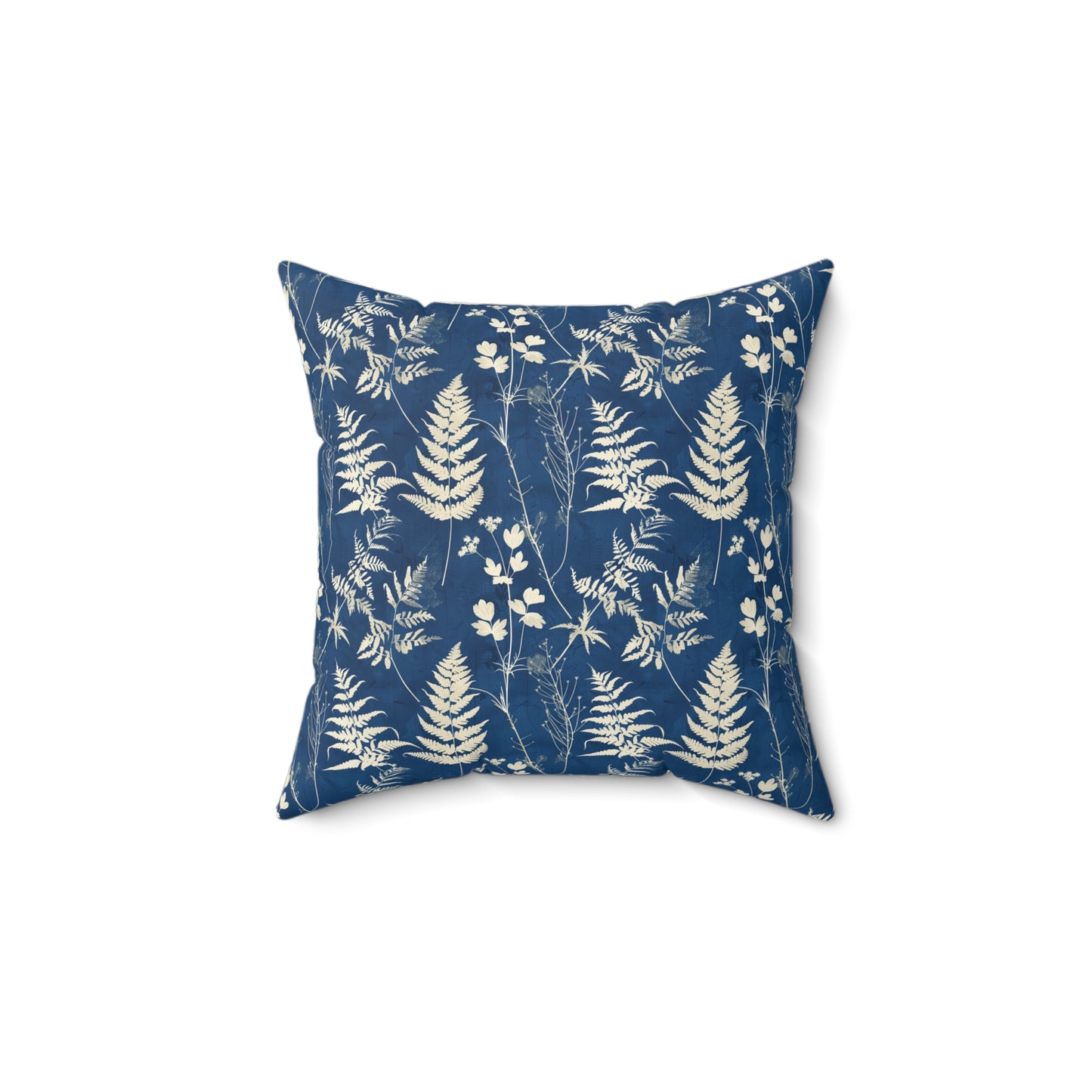 Indigo Fern Botanical Print Pillow | Blue Nature Throw Pillow