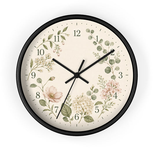 Vintage Floral Wreath Wall Clock | Botanical Clock, Cottagecore Nursery Decor