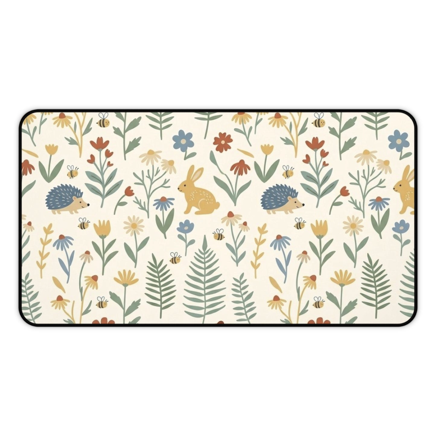 Woodland Rabbits and Hedgehogs Desk Mat | Floral Forest Mousepad