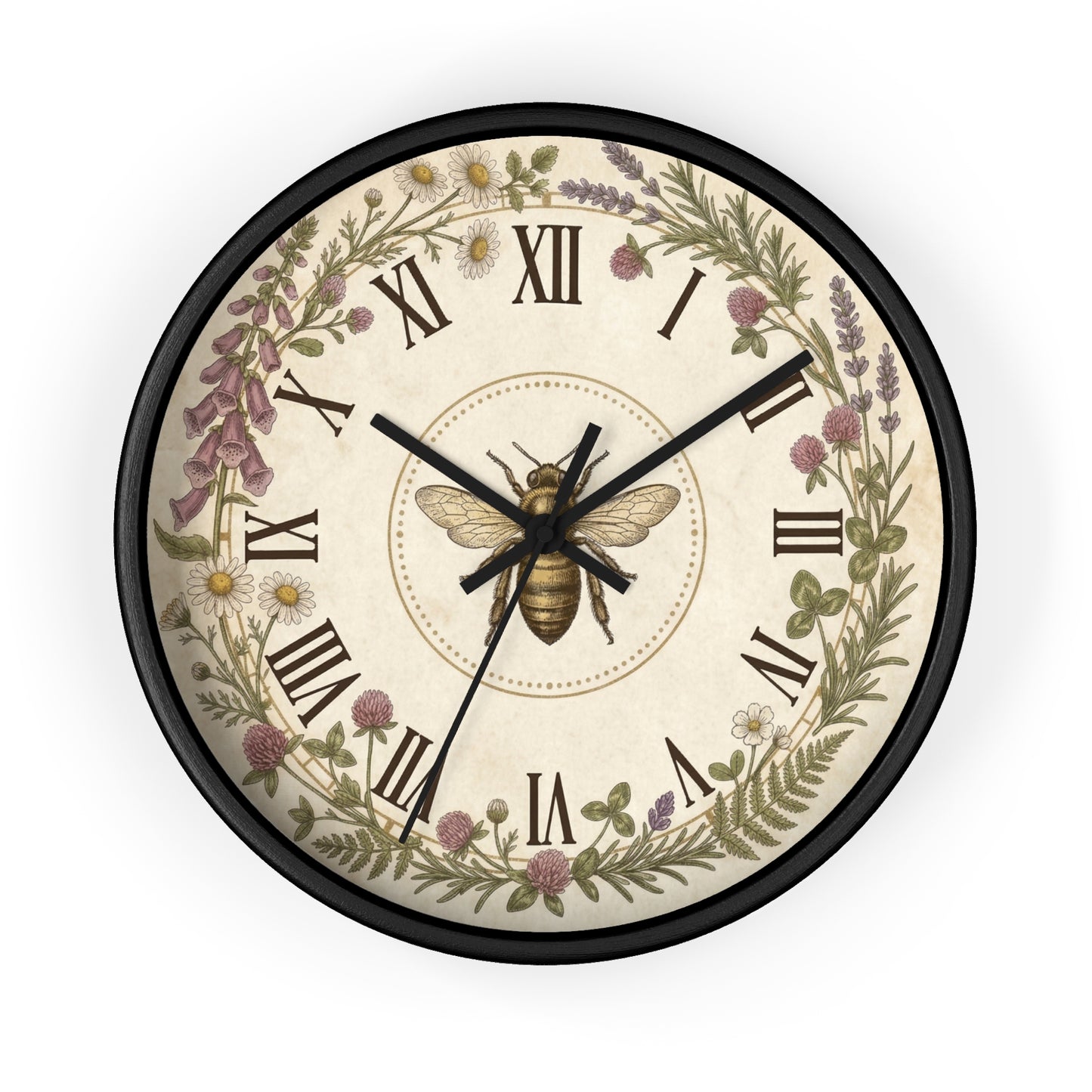 Vintage Bee Wreath Wall Clock | Floral Roman Numerals