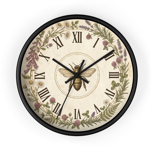 Vintage Bee Wreath Wall Clock | Floral Roman Numerals