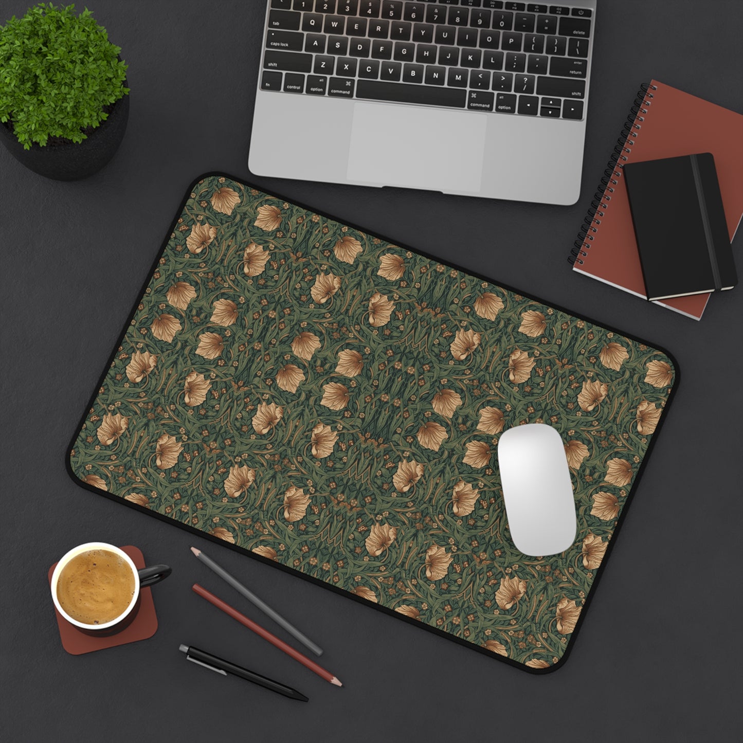 Vintage Botanical Rose Pattern Desk Mat | Green Floral Mouse Pad