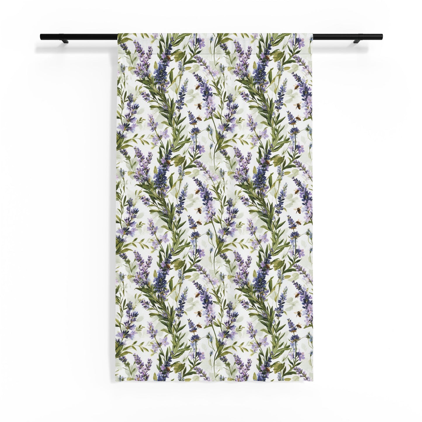 Lavender Botanical Bee Sheer Window Curtain | Floral Sheer Panel, Purple Green Vine Pattern