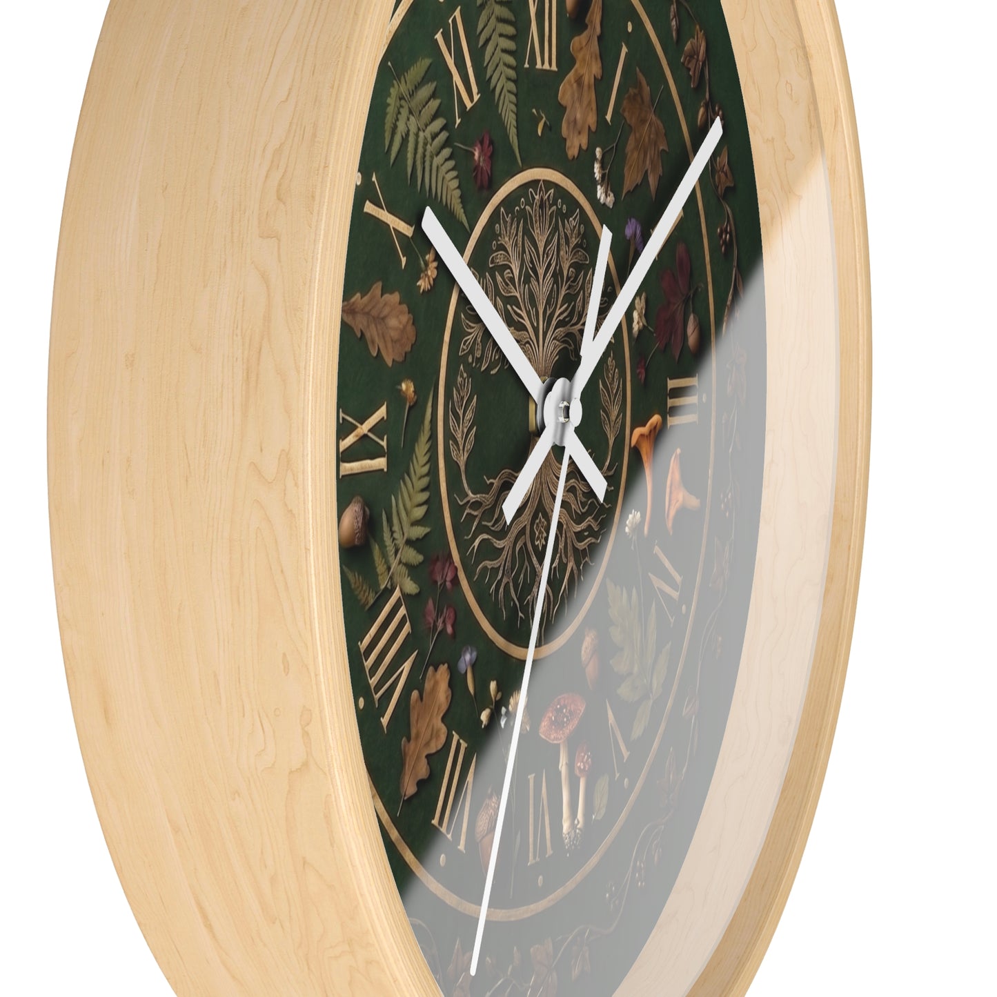 Woodland Tree of Life wall clock | Botanical, mushrooms, fern, roman numerals | Realistic Illustration | Witchy Nature