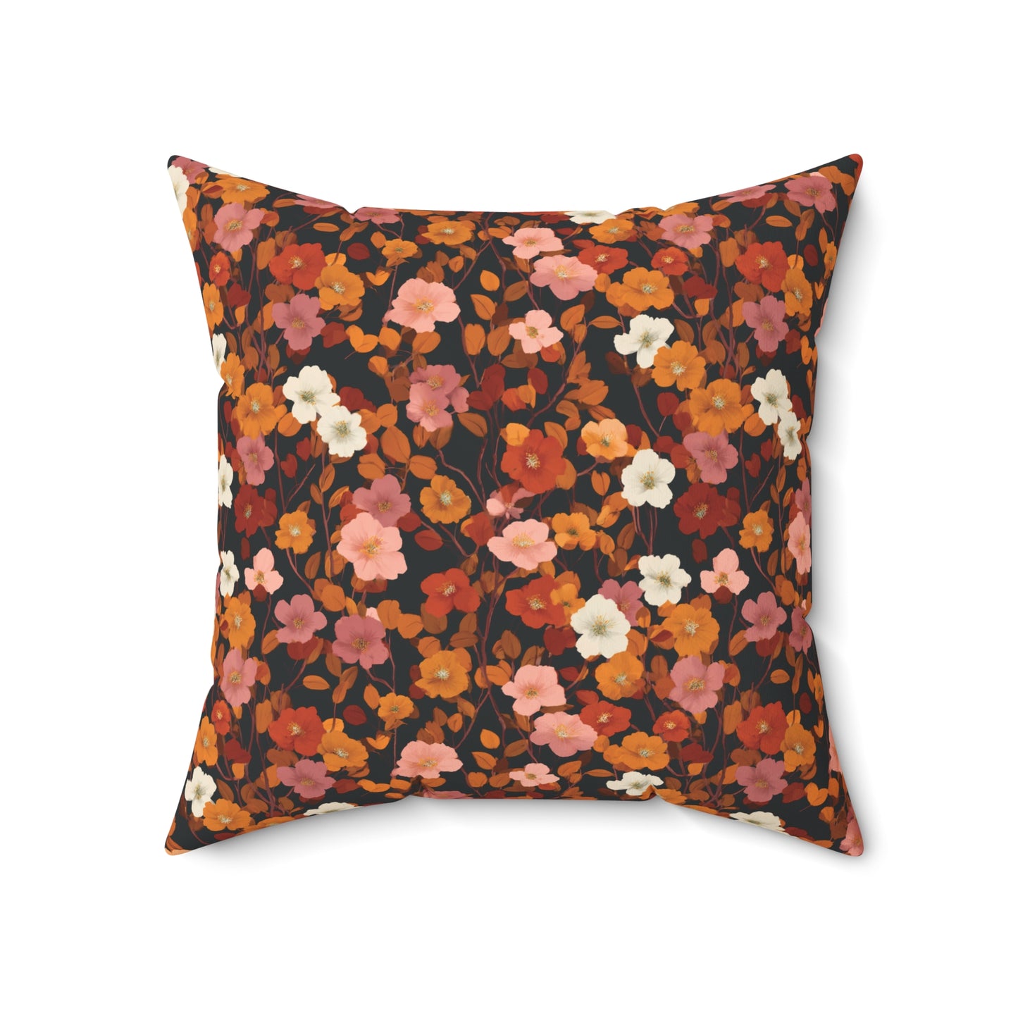 Vintage Floral Pattern Spun Polyester Square Pillow | Rust Orange Botanical Pillow