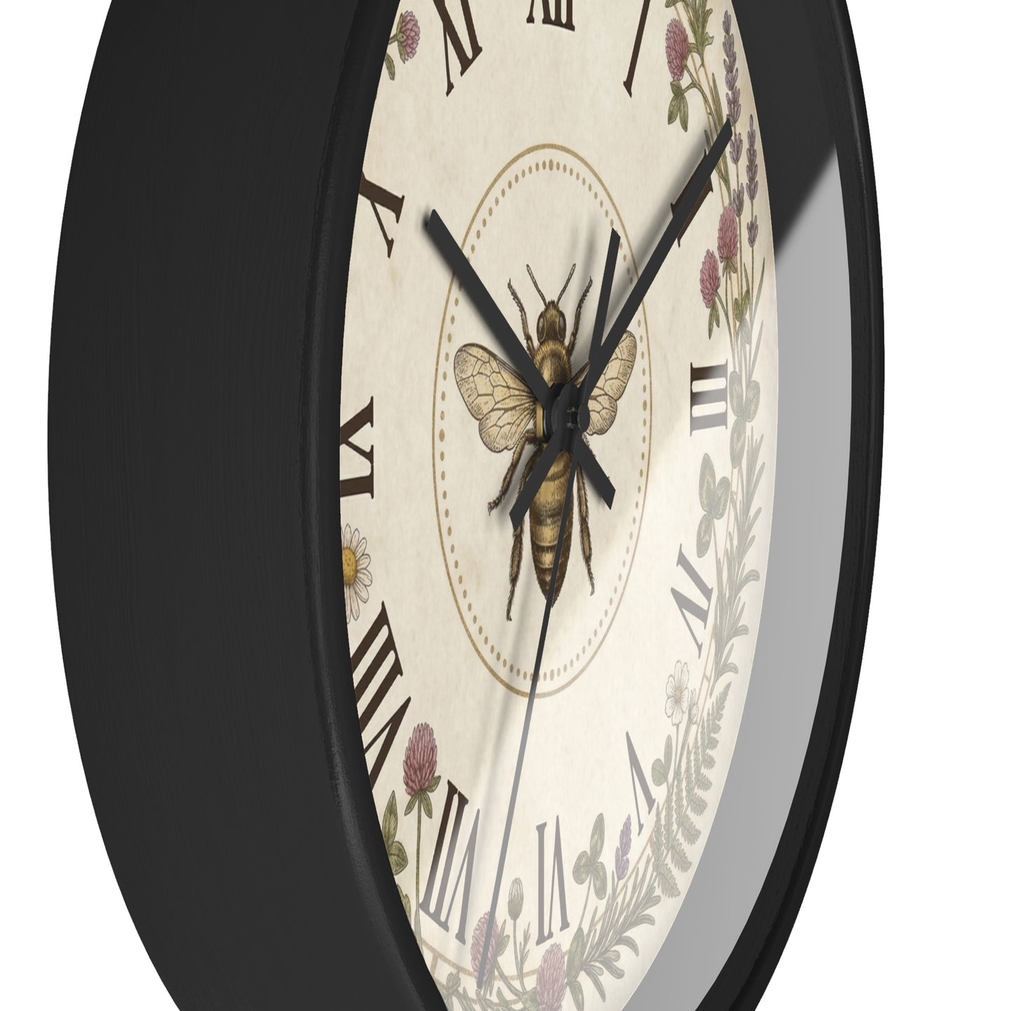 Vintage Bee Wreath Wall Clock | Floral Roman Numerals
