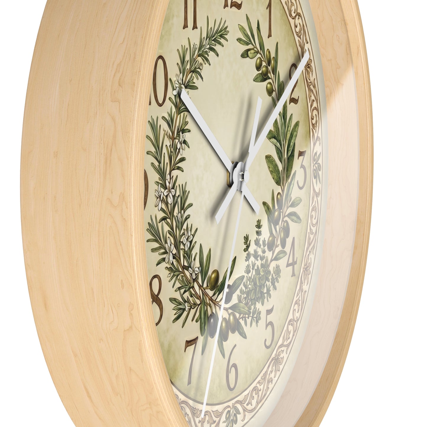 Herb Wreath Wall Clock | Olive & Rosemary Kitchen Clock, Rustic Botanical Decor
