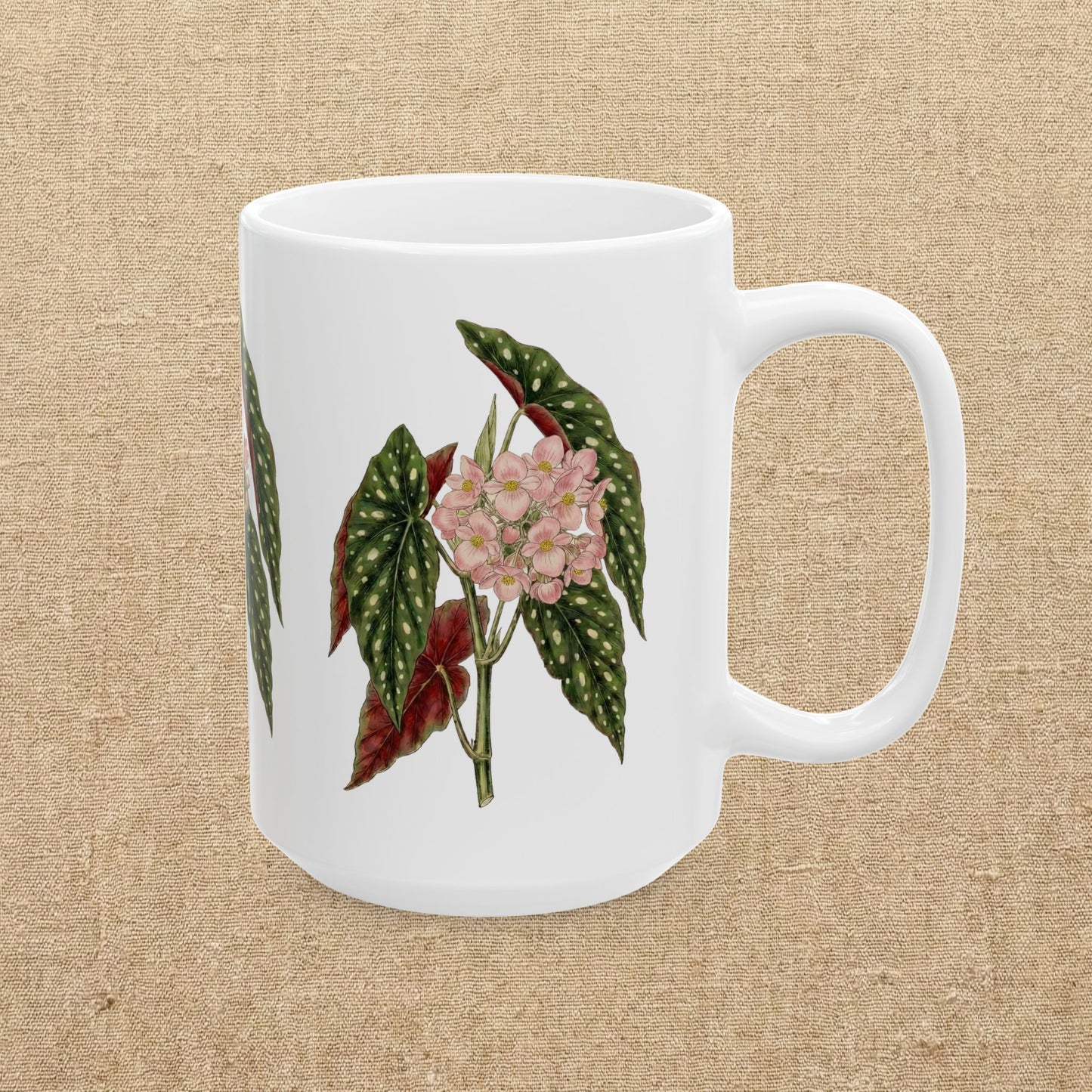 Begonia Maculata Illustration Mug | Polka Dot Begonia Ceramic Mug