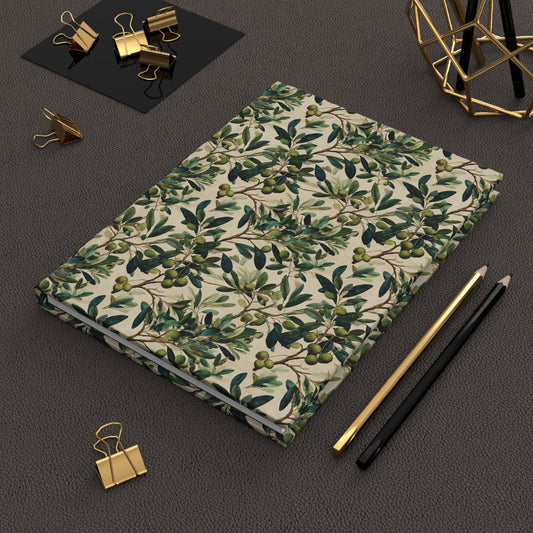 Olive Branch Pattern Hardcover Journal | Botanical Notebook, Vintage Green Leaves