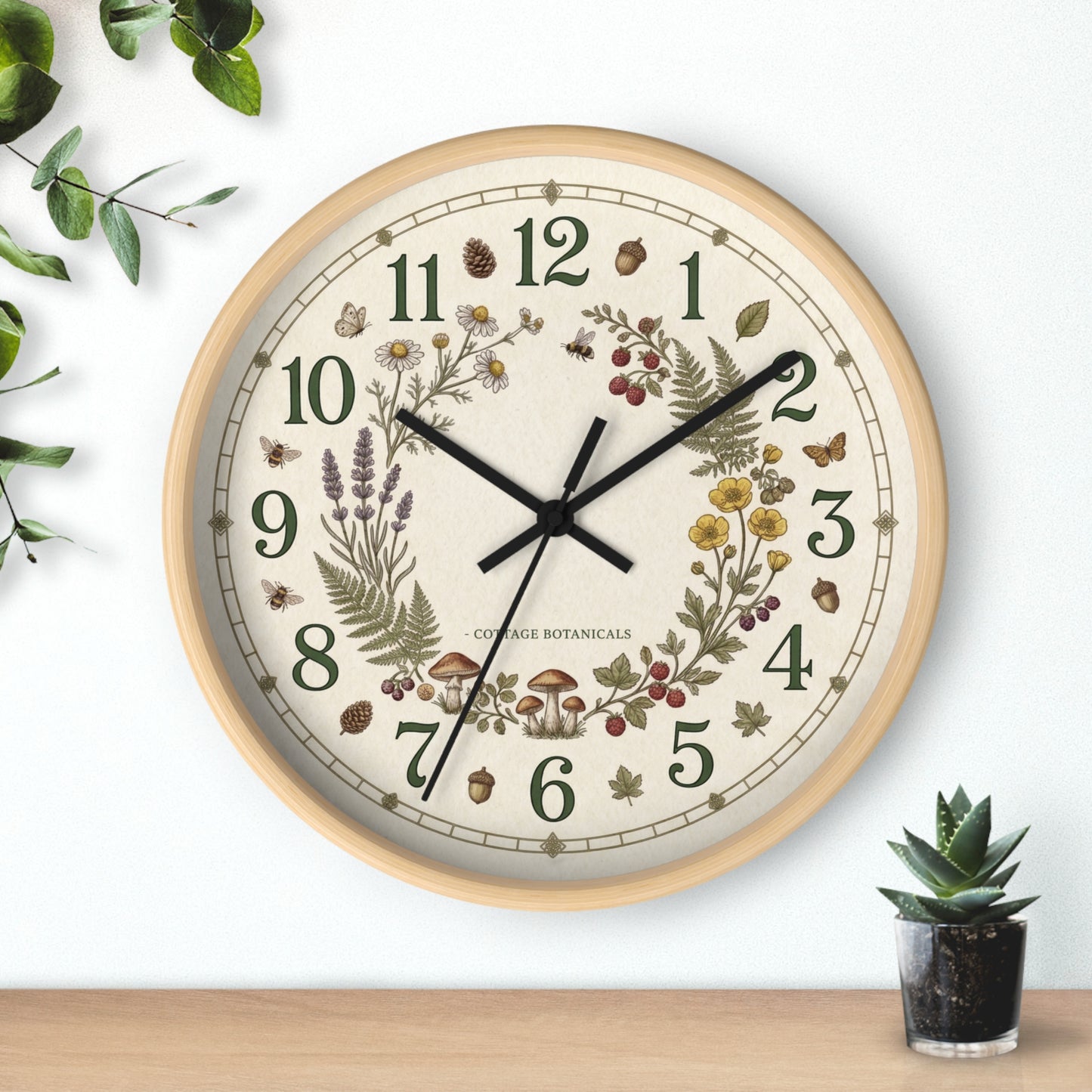 Botanical Wreath Wall Clock | Cottage Floral Timepiece