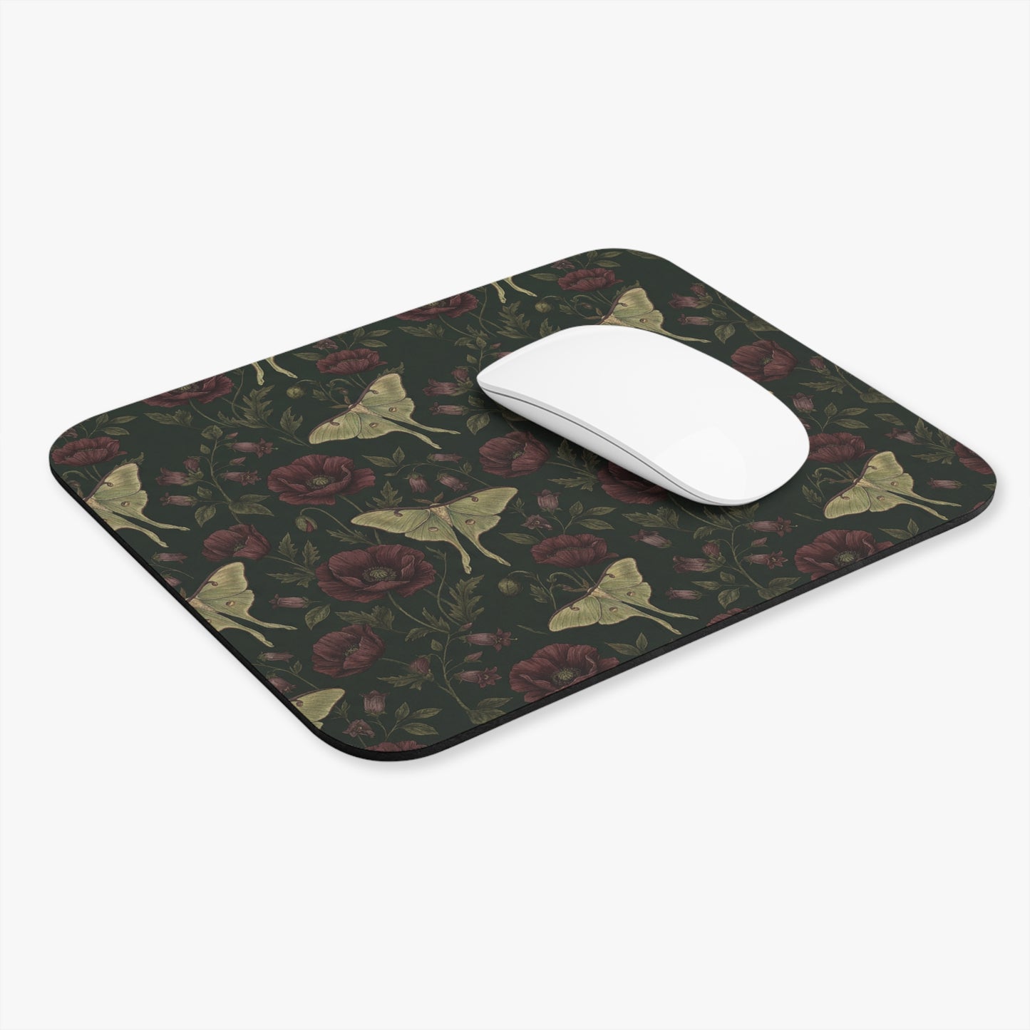 Luna Moths and Dark Roses Mouse Pad | Floral Vintage Gothic Pattern